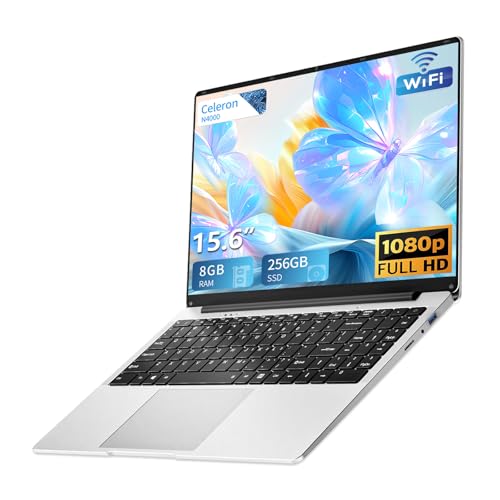 Laptop 15.6 inch, Celeron N4000 Processor 8GB LPDDR4 RAM 256GB SSD, Notebook 180°Flip Schermo FHD 1920 * 1080, USB3.0, Mini HDMI, TF Card Slot, WiFi, BT4.2 Supports SSD Expansion 1TB Laptops Computer