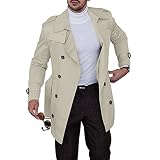Aoysky Mens Trench Coat Slim Fit Notched Lapel Double Breasted Windbreaker Fall Lightweight Long Jac