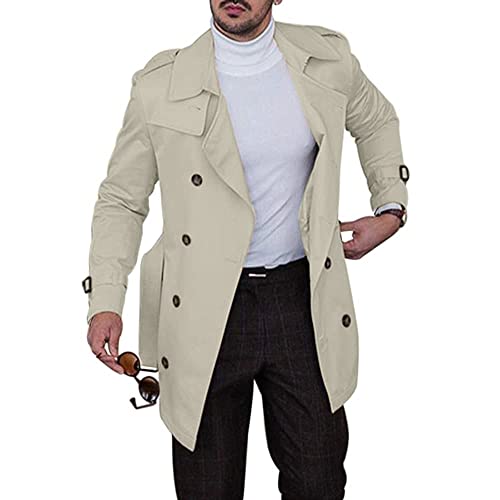 Aoysky Mens Trench Coat Slim Fit Notched Lapel Double Breasted Windbreaker Fall Lightweight Long Jacket With Belt… #TOP22