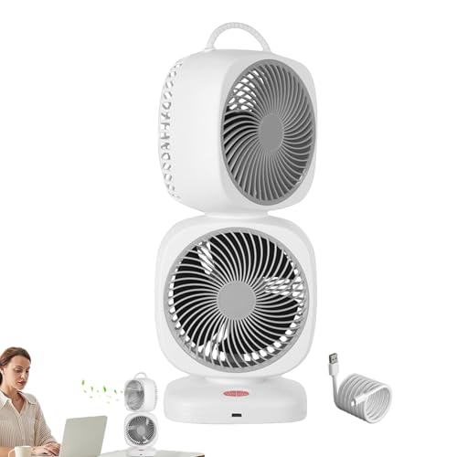 pequeños ventiladores de escritorio, ventilador personal USB, Ventilador de torre oscilante de doble cabezal, 5 configuraciones de velocidad, ventilador de torre para el hogar con oscilación de 350 gr