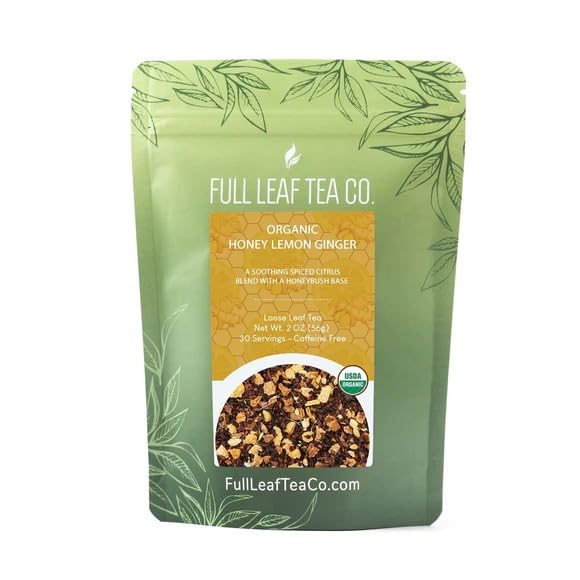 Té orgánico de hojas sueltas de miel, limón y jengibre, bolsa de 2 onzas (aproximadamente 30 porciones)  Full Leaf Tea Co.