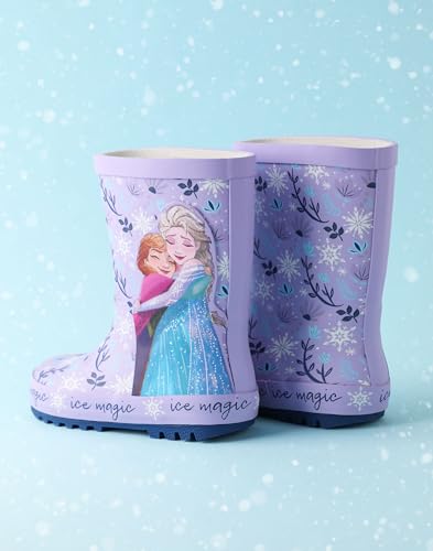 Disney Frozen Girls Wellington Boots | Kids Wellys with Elsa & Anna Character in Purple3