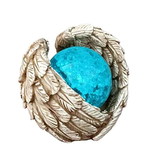 Wsrcxx Halsband hjärta ängel vinge klocka boll ängel vingar boll harts hantverk regnbåge boll med änglavingar statyett minnesmärke för avlidna familjemedlemmar bord bordsuppsats