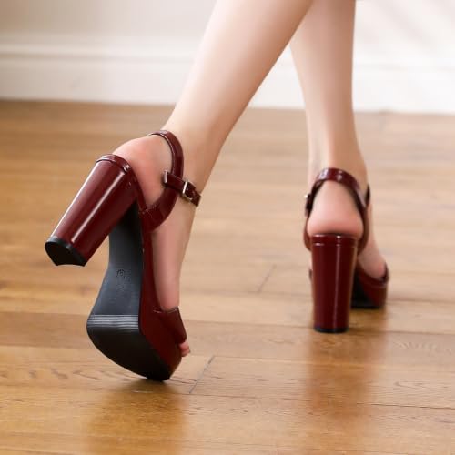 Image of DOBOLIN Wide Width Heels for Women Block Chunky Platform High Heels Sandals Open Toe Wedding Party Ankle Strap Dress Shoes