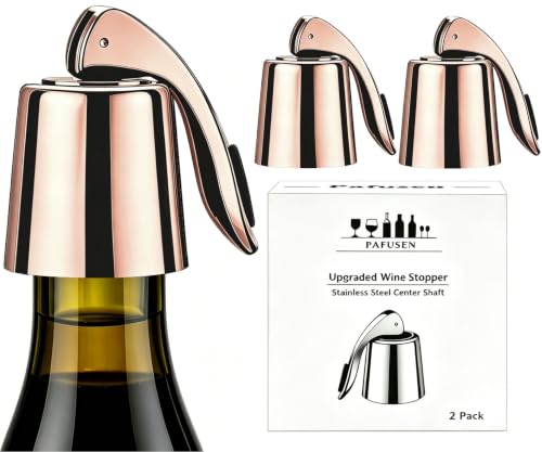 Pafusen Wine Stoppers Set of 2, Stainless Steel Wine Bottle Stopper with Silicone Seal, Reusable Wine Freshness Keep, Wine Saver Wine Bottle Sealer Stopper, Wine Accessories (Rose Gold)