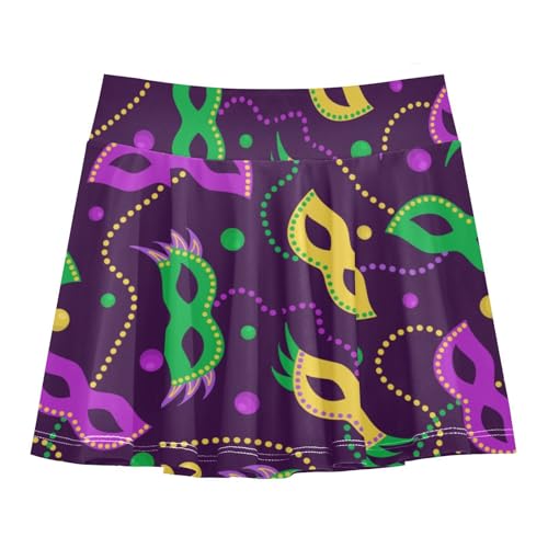 Aflyko Girls Pleated Skater Skirt Masquerade Rainbow Necklace High Waist Cheerleading Dress Dance Skort with Lining Shorts Weekend Date Outfit Short Bottoms, 9-10T