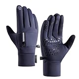 keynoyin Autumn and Winter Outdoor Sports Waterproof Touch Screen Cycling Gloves, Warm Fleece Thick Fishing gloves-Q803 Navy Blue-L