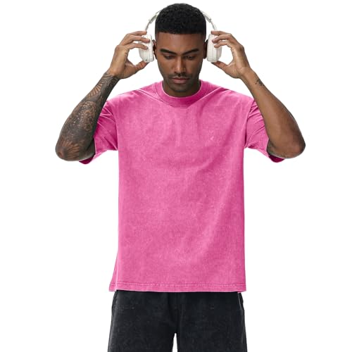 Image of Men's Oversized Cotton T-Shirts Loose Fit Vintage Washed Tee Unisex Short Sleeve Casual Shirts Tops