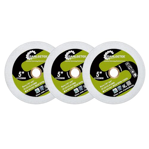 SANLEETEK Disque Diamant pour Verre - 3pcs 125mm Lame Scie Diamant Découpage et Meulage pour Verre Jade Cristal Bouteille de Vin