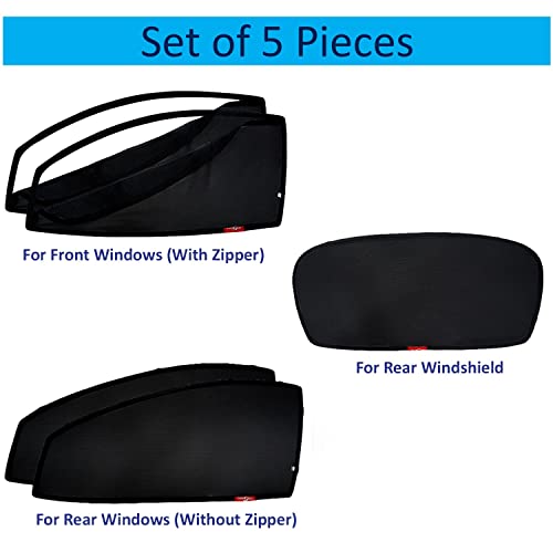 Image of KINGSWAY T Roc Car Sun Shade Zipper Magnetic Curtain for 2020 to 2021 Model, Compatible with Volkswagen T Roc Side Window Car Sunshade, Only Zips in Front Window with Rear Windshield, Black, 5 Pieces