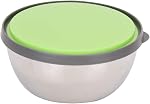3Pcs Stainless Steel Mixing Bowls Colorful Silicone Bottom with Lids Nesting for Space Saving Storage Container Kitchen Tool Polished Mirror Finish