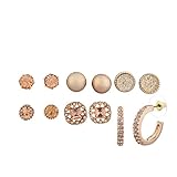 Lux Accessories Rose Gold Stud and Hoop Multi Earring Pack Set 6Pcs