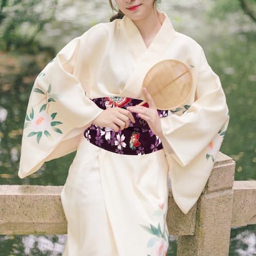 SHERCHPRY Japanese Yukata Kimono Obi With Tassel Belt, Harajuku Waistband Embroidered Wide Girdle Yukata Robe Accessories