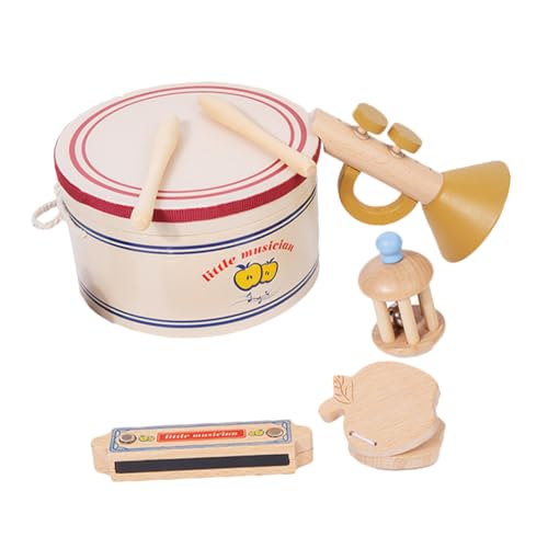 Yardwe 1 Juego De Instrumentos Musicales Para Niños, Trompetas De Tambor De Madera, Campanas, Castañuelas, Armónica, Música Para Niños Pequeños, Habilidades Sensoriales, Educación