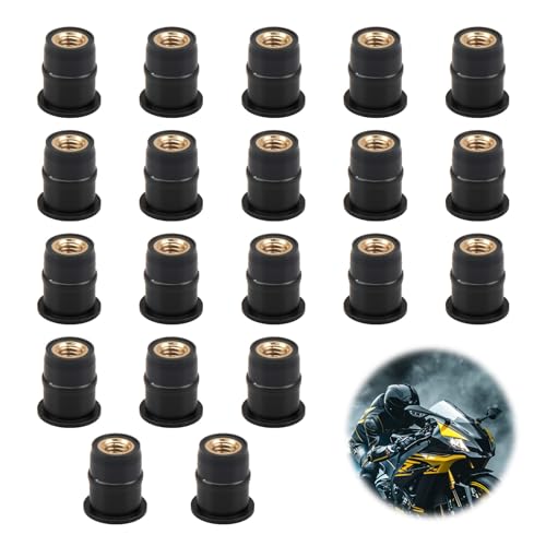 20 Piezas M5 Tuerca de Goma para Parabrisas, Perno del Parabrisas M5 de 5MM, Convexo Tornillos Tuerca Goma para Moto con Inserto de Latón para Motocicleta ATV (Negro)