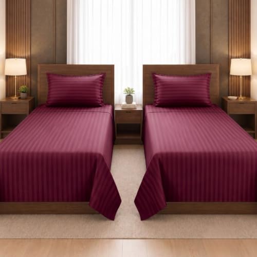 Image of Living Roots Glace Cotton 180 TC Single Bedsheet Set with 2 Single Bedsheets & 2 Pillow Covers |60 x 90 Inches |Soft, Breathable & Durable |Fits Mattress up to 4 Inches |No Colour Bleeding (Maroon)