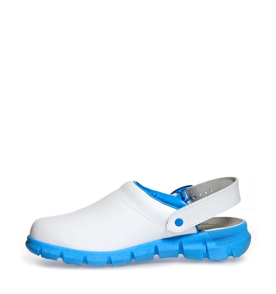 ABEBA 37312 ESD Arbeitsschuhe Dynamic Clogs weiß blau mit ESD-Kennzeichnung in Größe 42, 37312-42