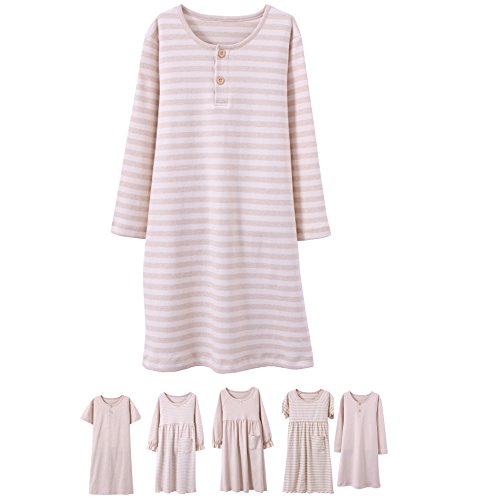 Abalacoco Girls Kids Organic Cotton Nightgown Sleepwear Dress Soft Home Dress Autumn Long Sleeve Soft Wear 4-12T (14-15 Years, 02#Stripe) #TOP25