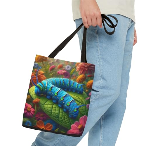 Premium Blue Morpho Caterpillar Tote Bag with Reinforced Stitching on Handles3