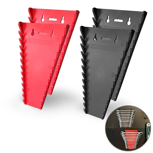 C&T 4 Pack Magnetic Wrench Organizer,Magnetic Wrench Holder, SAE and Metric,Premium Quality Wrench rack,1/4' - 1/16', 6mm-24mm