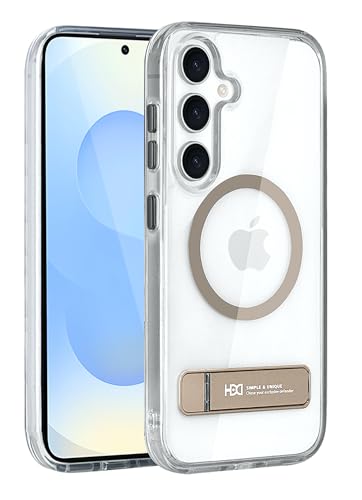 Image of BOUNCEBACK Polycarbonate Shockproof Transparent Hybrid Back Case /Cover with Kick Stand Support Magnetic Charging for Samsung Galaxy S25 Plus - (Clear Gold)
