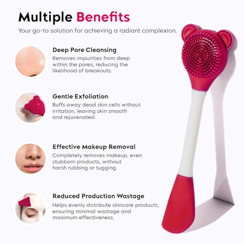 Image of Gleva Double-Headed Facial Massage Brush, Deep Pore Cleansing, Skin Exfoliator Brush, Face Mask Mud & Clay Applicator, Lips Face Cleansing, Cosmetic Tools (Rose),Silicone Facial Brush