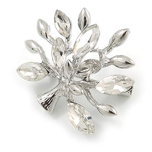 Broche de árbol con cristal transparente de 35 mm plateado para solapa 4