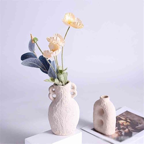 Vase en céramique blanc et texture rugueuse pour décoration de table - 6