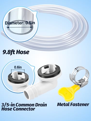 Image of 10ft Portable AC Drain Hose Kit, for Window /Mini-Split Air Conditioners | Included Durable 1 /2 inch ID 1.8mm Thick Hose, 3 /5 inch Connector, Fastener, for Universal AC / Dehumidifier Drainage