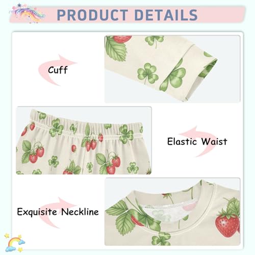 Pajama Sets Long Sleeve Strawberry Clover Leaf Pattern Soft Comfy Sleepwear 2 Piece PJS 3-8T4