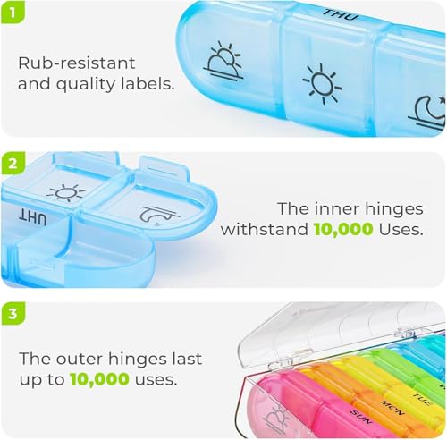 HFLYJPYW Pill Organizer 3 Times a Day, Weekly Pill Box 7 Day, Daily Medicine Organizer Case to Hold Vitamins and Medication (White) — view 2