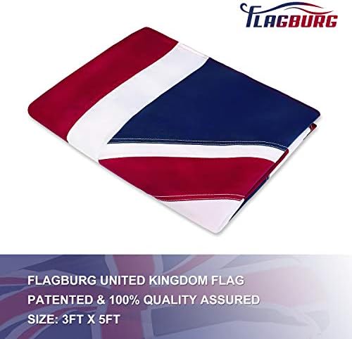 FLAGBURG United Kingdom Flag 5 ftx3 ft UK Flags Nylon Union Jack Flag with Sewn Stripes and Brass Grommets Vivid Color Triple Stitching High Grade Outdoor Nylon UK Flag with Eyelets for All Weather