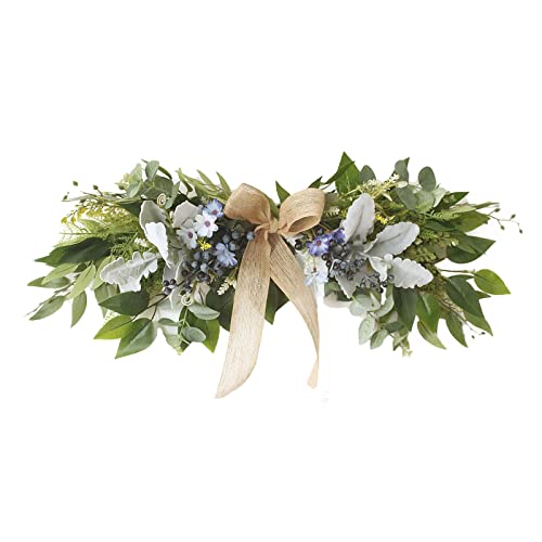 Artificial Eucalyptus Swag with Daisy Flower 25.6inch Greenery Swag with Bow and Flocking Leaves Berries Farmhouse Decorative Swag for Home Wedding Wall Door Decor, Multicolor, 65cm/25.6inch