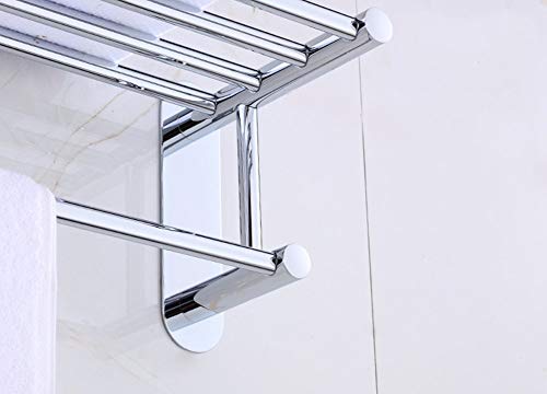 Estantes de baño de perforación libre de dos capas con toallero integrado 4
