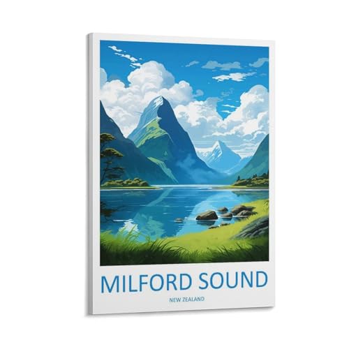 ZJLAMZ Milford Sound New Zealand Travel Poster Canvas Art Poster And Wall Art Picture Print Modern Family Bedroom Decor Posters Frame 12x18inch(30x45cm)