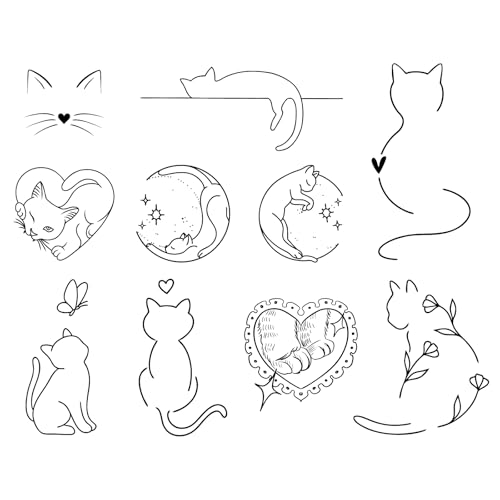 WEEKINK Cat Outline Temporary Tattoos – Minimalist Cute Pet Fake
