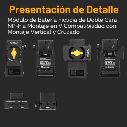 Adaptador de batería simulada Portkeys BD3 V-Mount a NP-F de doble cara 6