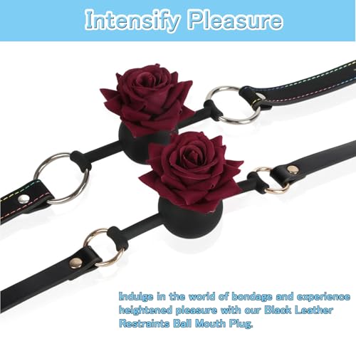 Image of DFsucces Leather Restraints Ball Mouth Plug Silicone Bondage Ball Gag Hollowed-Breathable Silicone Sex Gag Muzzles Adjustable Strap Bondage Harness Restraints( (Red-G1)