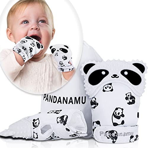 Image of Baby Teething Mitten BPA-Free Panda Teething Mitts Teething Toy Infant Teether with Travel Bag(1 Pair)