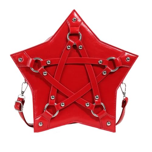 Sac à bandoulière rouge à rivets gothiques et finitions cuir PU