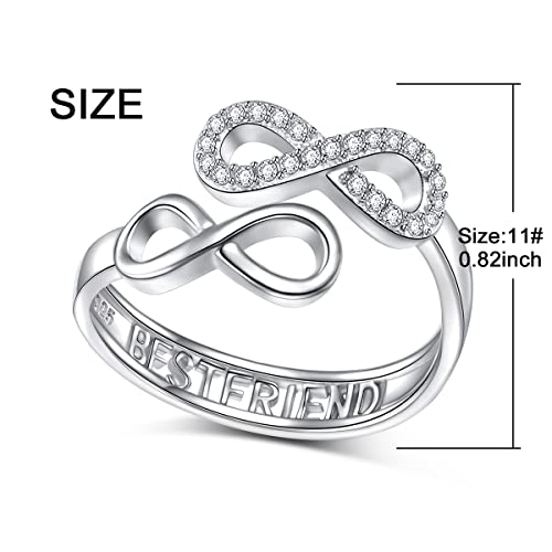 Jzmsjf S925 Sterling Silver Best Friend Infinity Ring Adjustable Friendship Jewelry Birthday Gifts For Women Adults Size 5 #TOP5