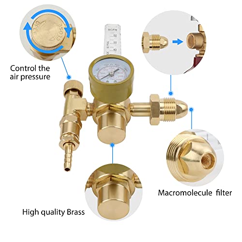 Co2/Argon Regulator And Flow Meter, 0-60Cfh Cga580 Inlet Argon Welding Regulator, Max 4000Psi Inlet Pressure,All Copper Gas Regulator Gauge For Mig Tig Welding #TOP4