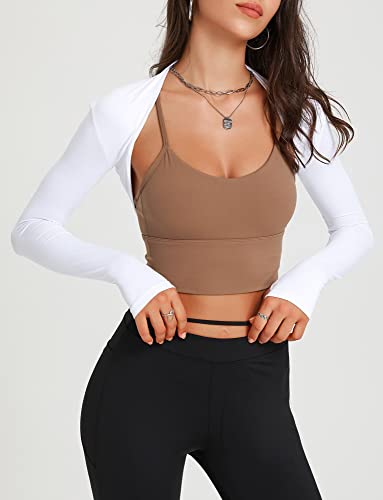Women Cropped Bolero Shrugs Sport Cardigan Shrugs Long Sleeve Open Front Stretch Shrugs Athletic Workout Shrugs White S #TOP2