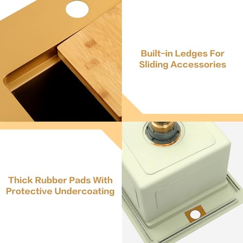 Image of LQS Brushed Gold Finish Kitchen Sink, Small Gold Drop In Bar Sink 16 inch x 18 inch with Cutting Board, 16 Gauge Stainless Steel Golden Kitchen Sink, 10 inch Depth For Daily Use, Outdoor and Prep Use