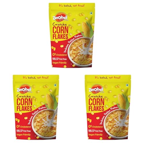 Image of Zerobeli Golden Corn Flakes 300g - Low Fat, 0% Cholesterol, Trans Fat-Free, Healthy Breakfast Cereal, I For weight loss I Healthy Food (Pack of 3)
