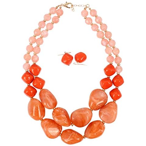 Ufraky Fashion Jelly Color Beads Statement Necklace and Earrings Set for Women (1) Cover