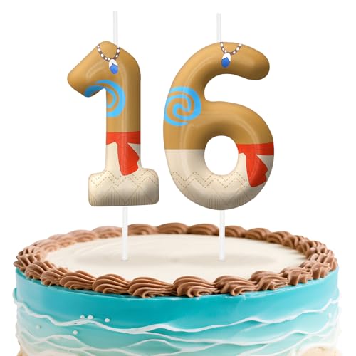 Image of Hawaii Number 16 Birthday Candles, Island Themed Cake Topper for Boys Girls Cake Decorations, Birthday Decorations Party Supplies, Number Candles for Party Decor