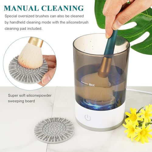 Makeup Brush Cleaner Machine, Automatic Cosmetic Brush Cleaner Makeup Brush with Brush Clean Mat，Electric Makeup Brush Cleaner Tools for All Size Makeup Brush - Thumbnail 7