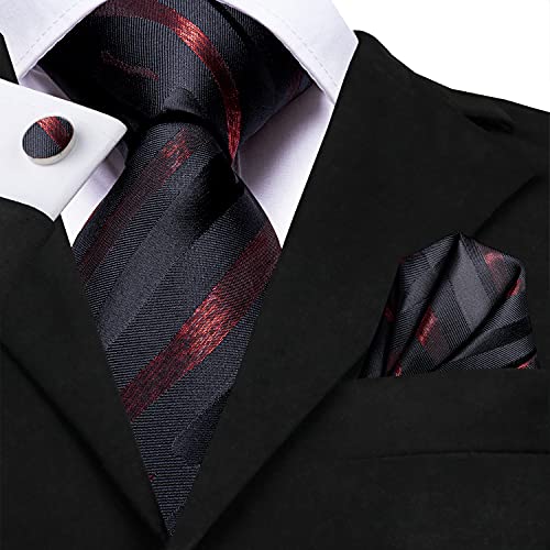 Image of Dubulle Mens Paisley Floral Silk Tie for Men Striped Necktie and Pocket Square Cufflinks Set Wedding Business