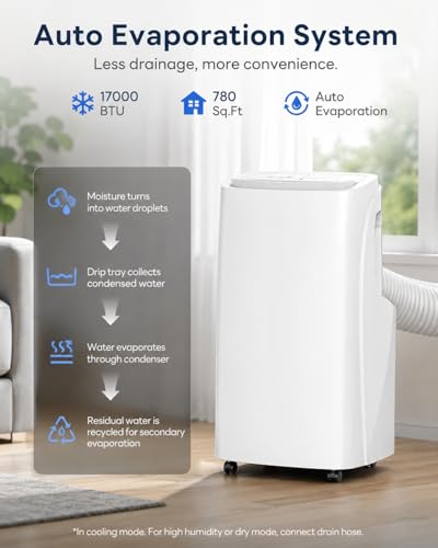 Image of Coolblus Portable Air Conditioner 17000 BTU, WiFi Smart AC Unit for Rooms Up to 780 Sq.Ft, 3-in-1 Portable Air Conditioner with Cooling, Remote Control, Auto Swing, White-17000BTU-WIFI
